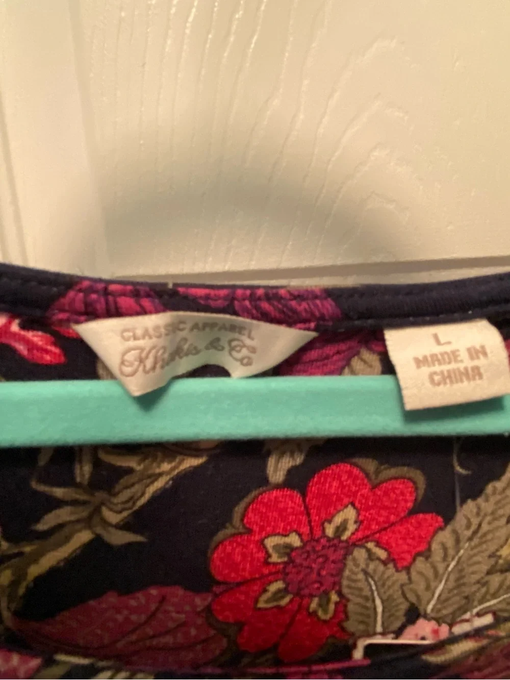 Khakis & Company Navy,Pink,Purple Floral Top ¾ Sleeves- Size Large New With Tags